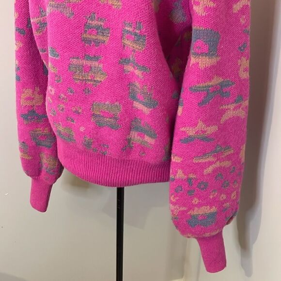 FATE PINK LEOPARD PUFF SLEEVE SWEATER | size M - Picture 5 of 10